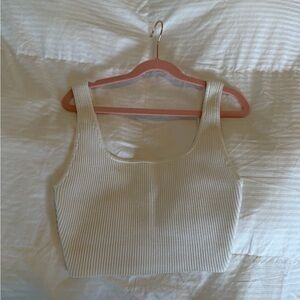 Babaton White Ribbed Knit Tank Top